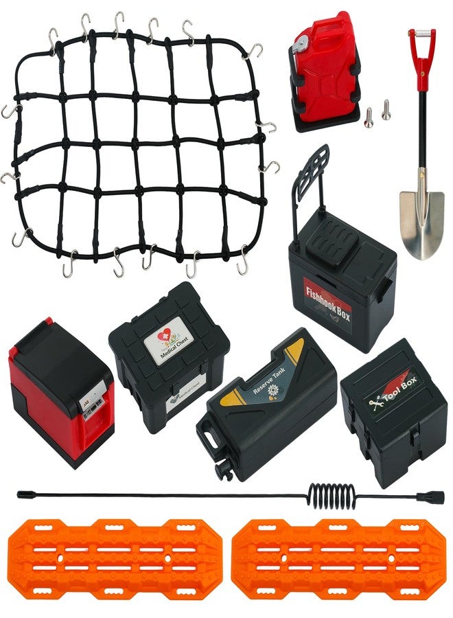 POLANTA 11Pcs Roof Rack Accessories Set Simulation Luggage Net/Fuel Tanks/Shovel/Recovery Boards/Fishing Boxes Tool Case/Antennas Compatible with 1/10 Scale RC Crawler TRX4 TRX6/SCX10/Gen7 Gen8 - Image 2